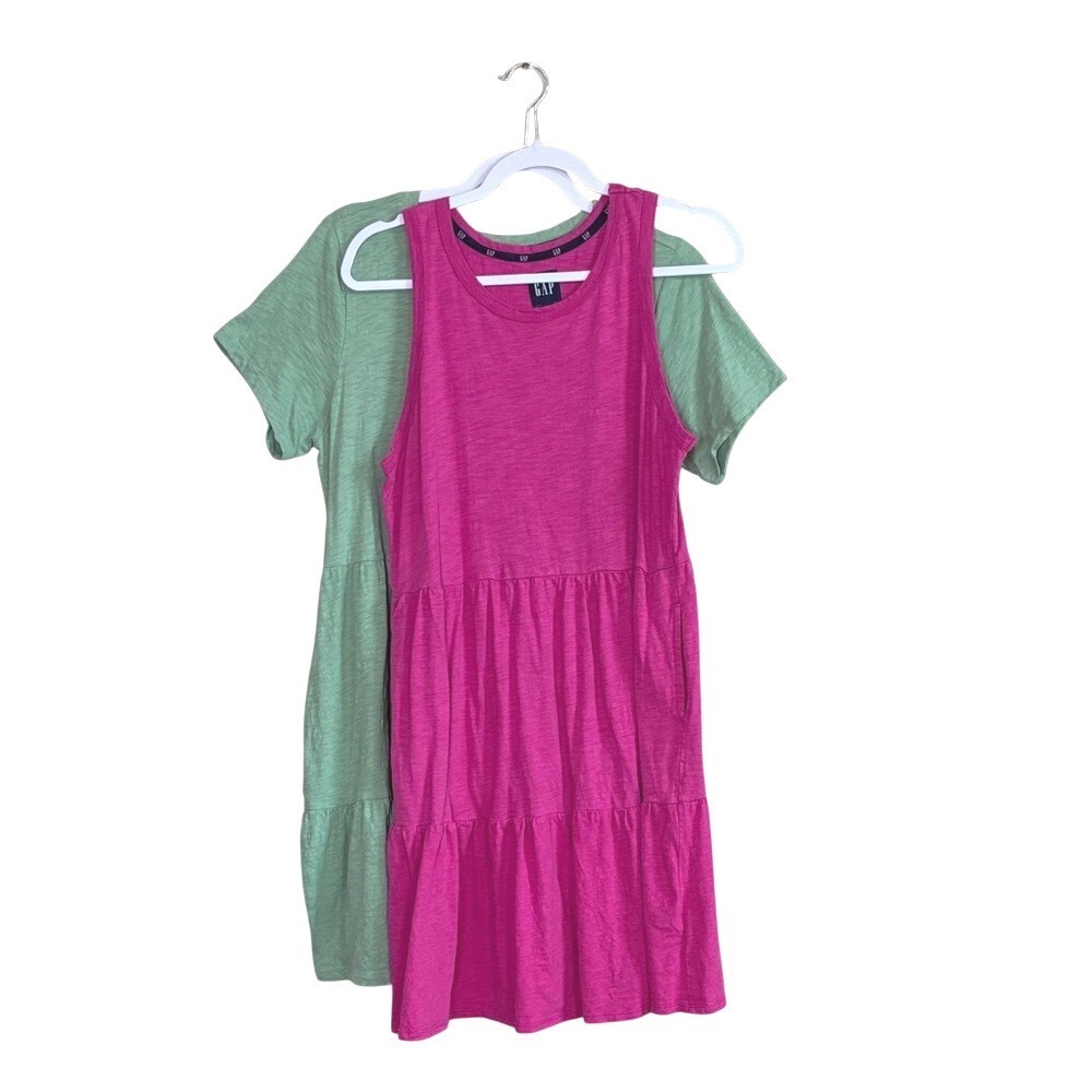 LOT OF 2 GAP Large Cotton Summer Spring Tiered Mini Dresses with Pockets‎